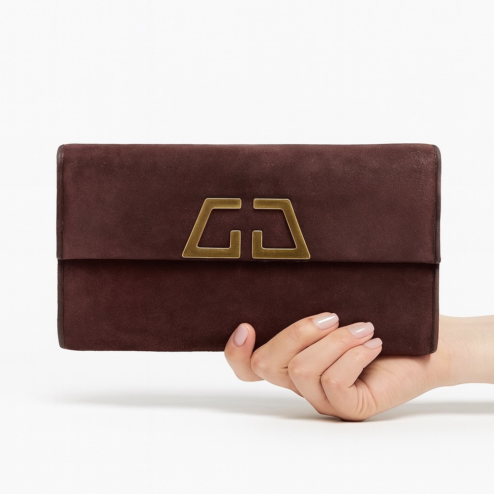 Women's Gucci Burgundy Red Suede Wallet with Gold Hardware